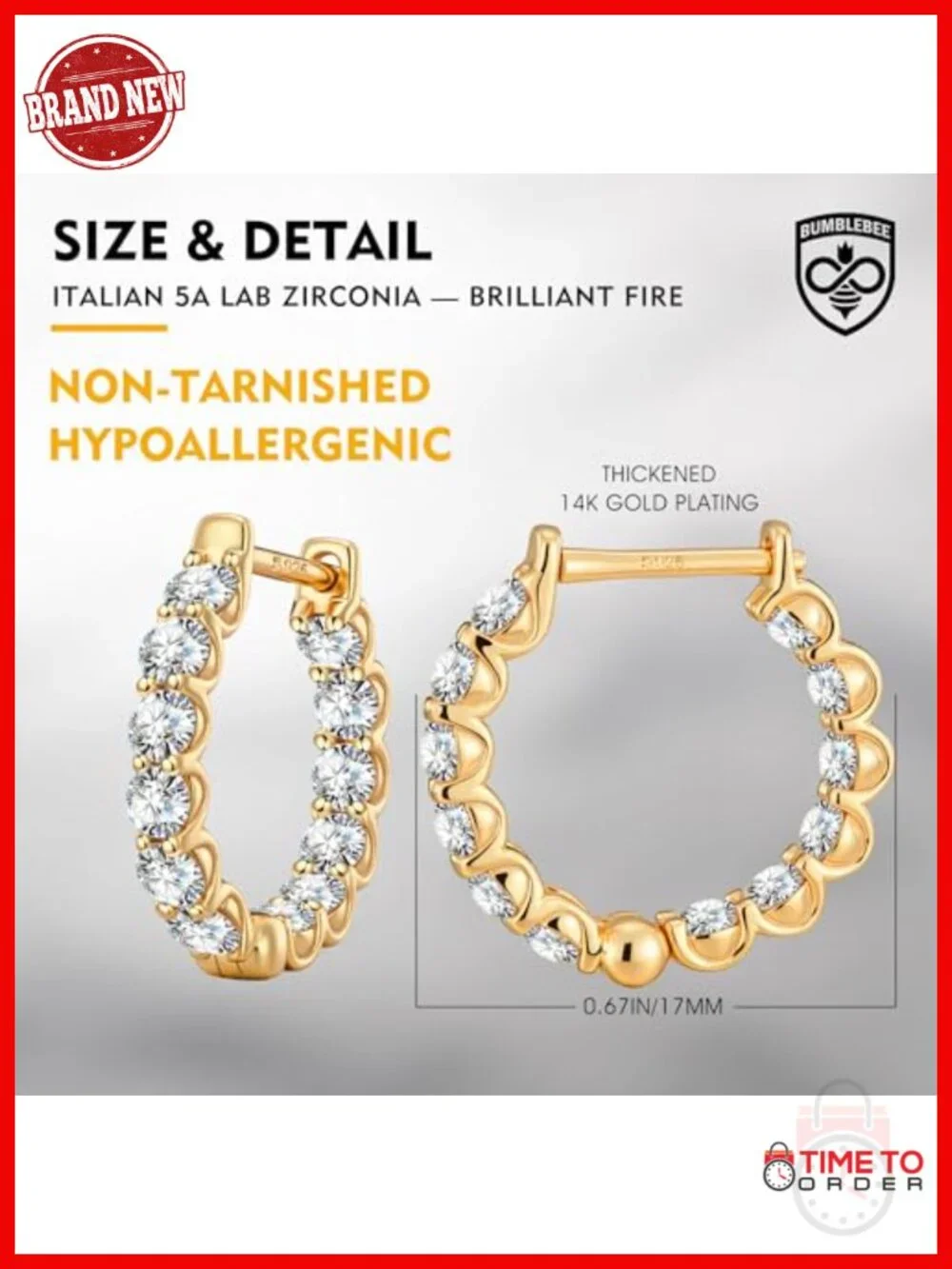 Sterling Silver Hoop Earrings with Cubic Zirconia, Hypoallergenic, Tarnish
